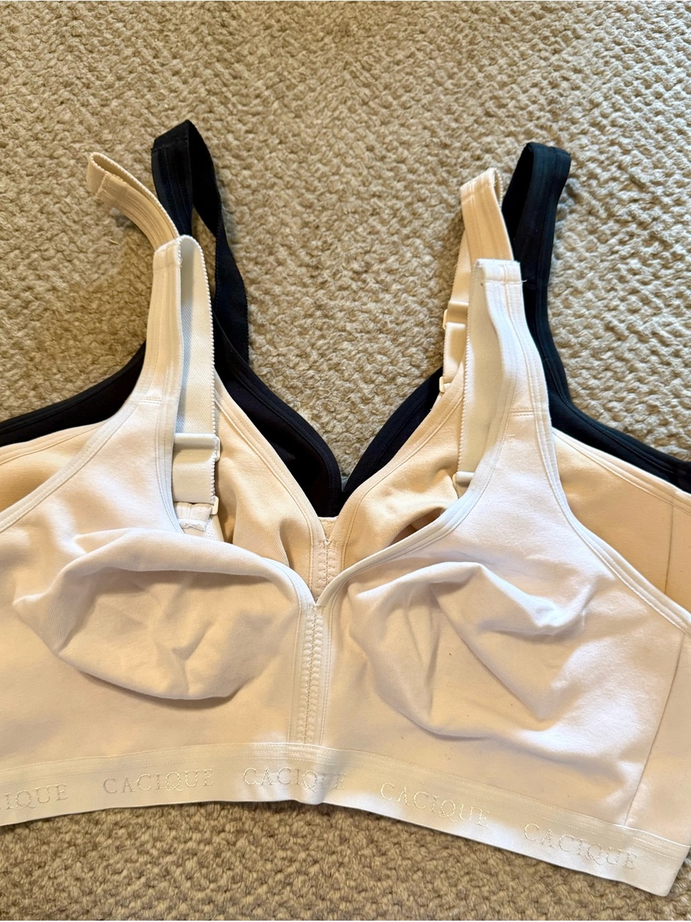 Cacique White, Nude and Black Cotton No Wire Bra